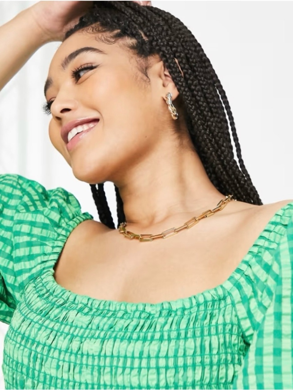 Never Fully Dressed Green Gingham Midi Dress Curve XXL Puff Sleeve - Picture 4 of 4